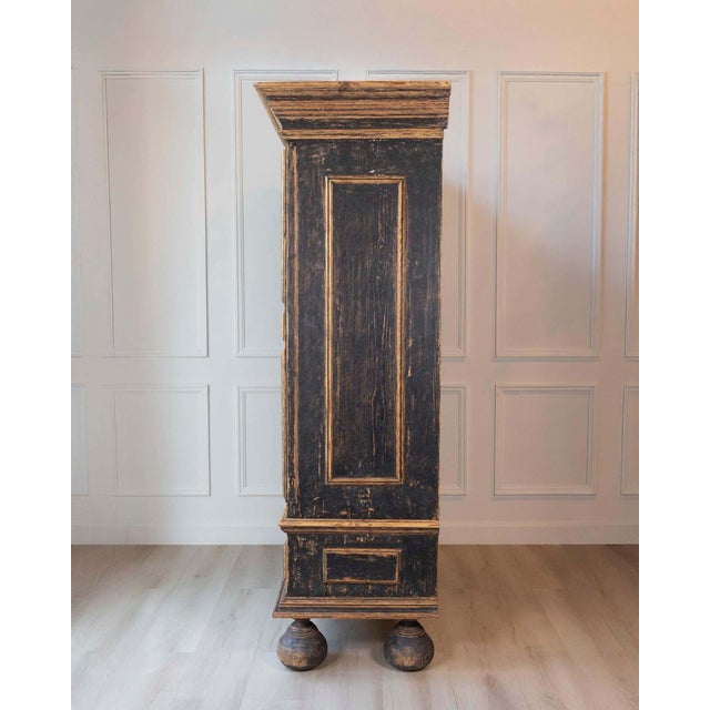 18th Century 18th Century Baroque Two-Part Cabinet with Black Finish and Blue Interior For Sale - Image 5 of 17