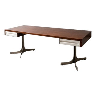 Italian Wood and Metal Writing Desk by Trau Arredamenti for Metallici Spa, 1960s For Sale