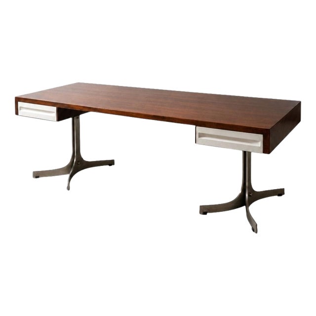 Italian Wood and Metal Writing Desk by Trau Arredamenti for Metallici Spa, 1960s For Sale