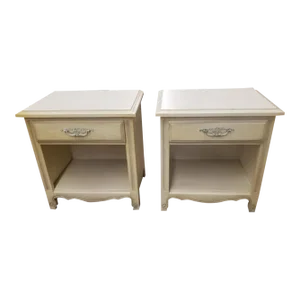 Vintage Kenlea Crafts Solid Oak French Provincial Bedside Tables, a Pair