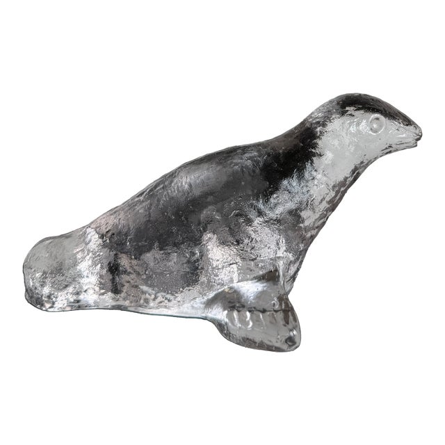 Vintage Swedish Glass Seal by Uno Westerberg for Pukeberg Glass, 1970s For Sale
