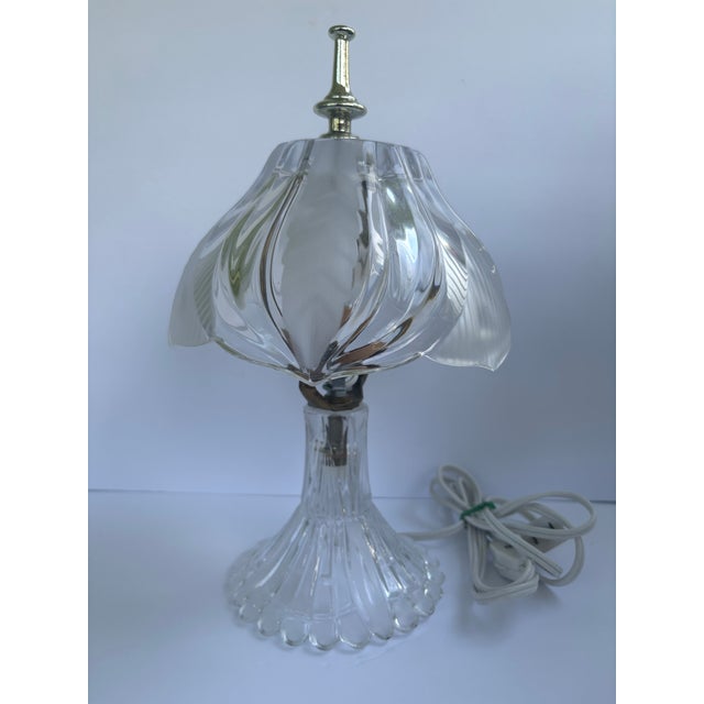 Metal Vintage Yugoslavian 24% Lead Crystal Floral Boudoir Table Lamp For Sale - Image 7 of 12