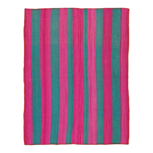 Vintage Peruvian Kilim, Fuchsia & Teal Vertical Stripes - Rug & Kilim For Sale