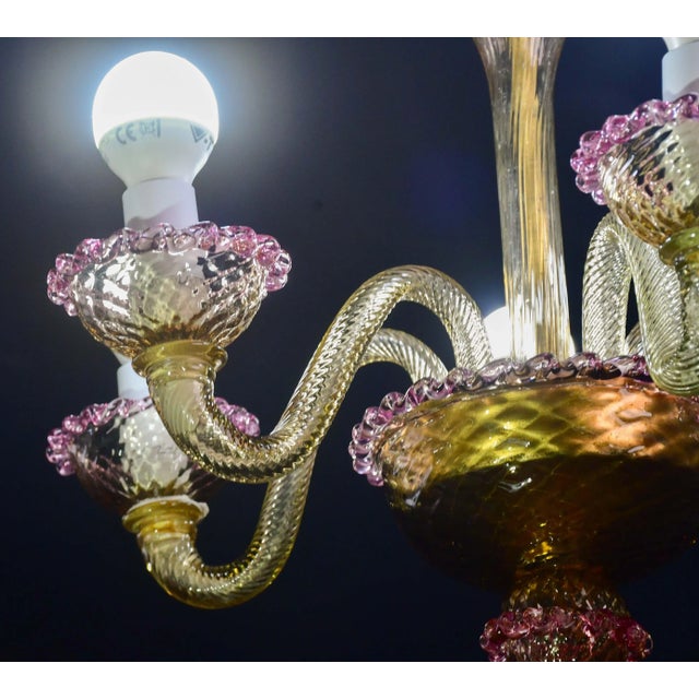 Pretty Venetian Chandelier, Pink and Gold Glass, 1950s For Sale - Image 6 of 15