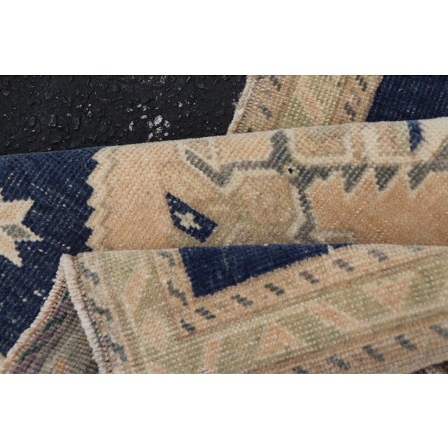 Navy Blue Vintage Turkish Oushak Rug With Beige Field and Navy Blue Accents 2 X 3 For Sale - Image 8 of 8