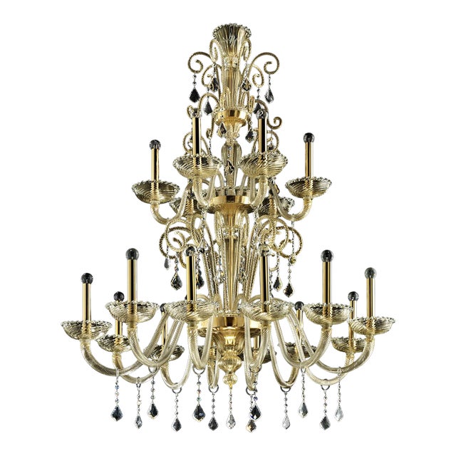 Imperial Gold "Curls" Murano Glass Venetian Chandelier For Sale