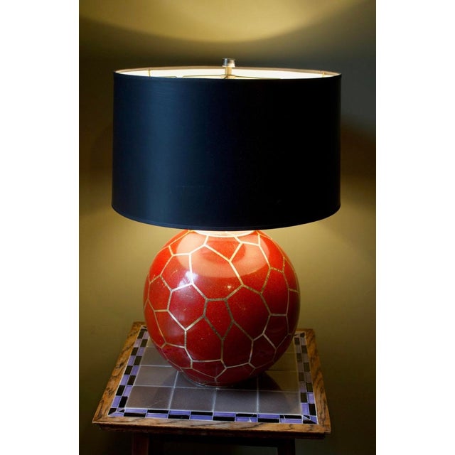 1970s Karl Springer Lamp Geodesic Burnt Red Ball Lamp wShade, Modern, Post Modern Style For Sale - Image 16 of 16