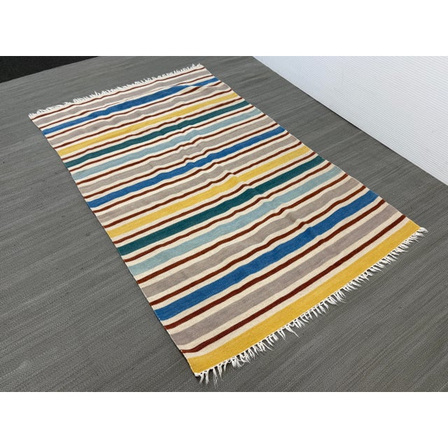 3ft 9in × 6ft 5in Flat Woven Striped Area Rug For Sale - Image 4 of 12