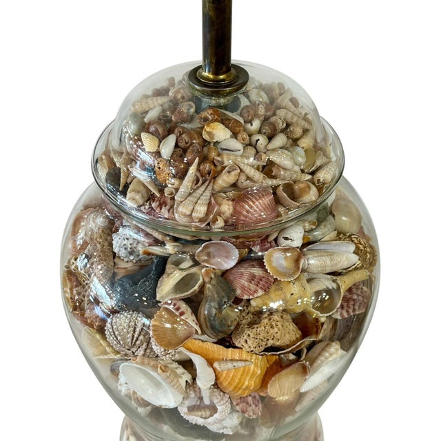 Vintage Glass Ginger Jar Shell Filled Lamp For Sale - Image 6 of 18