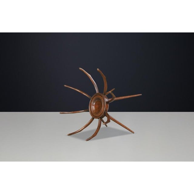 Sculptural Walnut and Glass Spider Coffee Table from Carlo De Carli, Italy, 1950s For Sale - Image 4 of 13