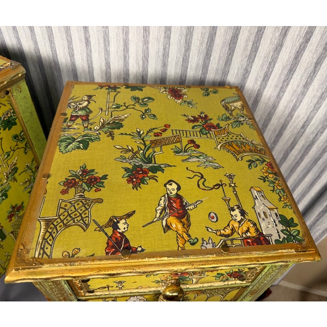 Early 20th Century Venetian Style Chartreuse Chinoiserie Cabinets / Nightstands - A Pair For Sale In Palm Springs - Image 6 of 16