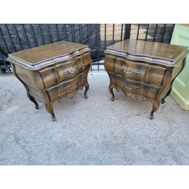 French Provincial 1970s Two French Provincial Style Wood Bombay Nightstands. For Sale - Image 3 of 18
