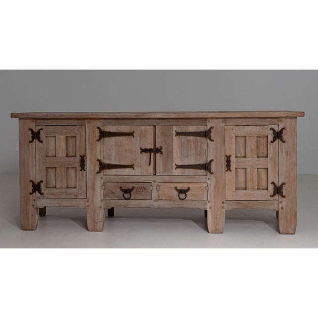 Brown 1970s French Brutalist Oak Buffet With Iron Hardware For Sale - Image 8 of 18