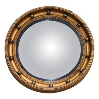 Antique Convex Gilt Wood Wall Mirror, 1920s For Sale