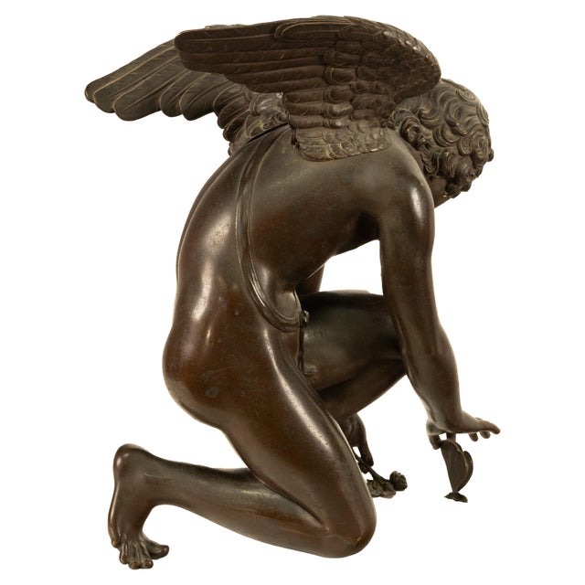 Monumental Antique French Bronze Sculpture Statue Cupid & Marble Ormolu Pedestal by Antoine-Denis Chaudet, 1870 - Set of 2 For Sale - Image 10 of 18