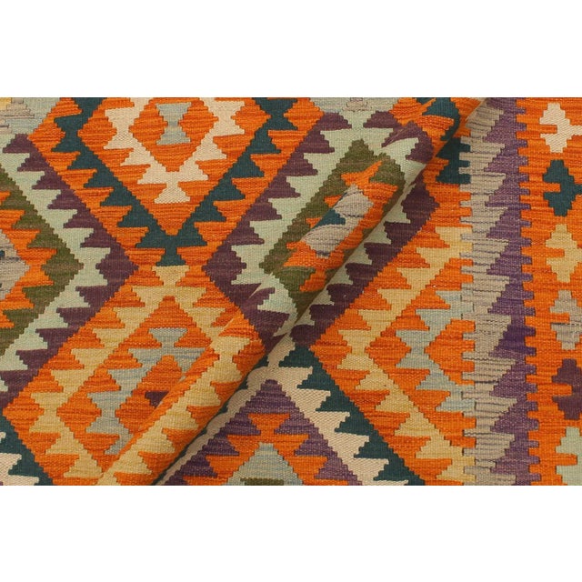 Abstract Kilim Ust Beige Wool Rug - 5'0" X 6'5" For Sale - Image 4 of 7