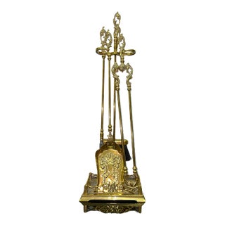 Georgian Brass Fire Tools on Stand 19th Century For Sale