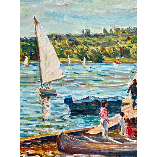 Coastal Late 20th Century Edmund Jordan Coastal September Afternoon, Lake Galena Sailboats Oil Painting in Gold Frame For Sale - Image 3 of 6