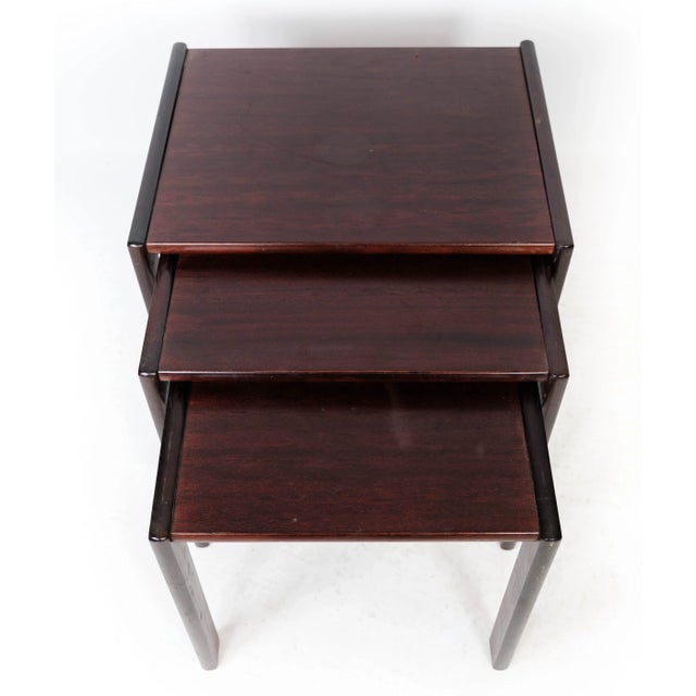Danish Dark Wood Nesting Tables, 1960s, Set of 3 For Sale - Image 3 of 15