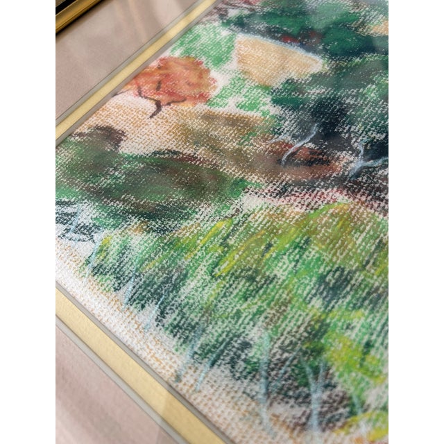 Signed Original Colored Pencil Landscape Drawing – Rolling Green Hills & Valley, Framed, 1980 For Sale - Image 4 of 10
