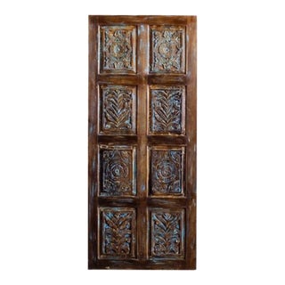 Farmhouse Floral Carved Wood Door Blue Hues Sliding Barn Door, 84x36 For Sale