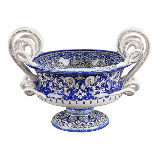 Deruta Blue Dolphins Vase by Deblona For Sale