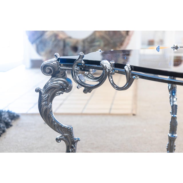 Contemporary Maison Charles Regence Contemporary Blue Glass & Silver French Coffee Table For Sale - Image 3 of 7