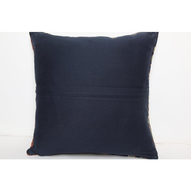 Navy Blue HandWoven Navy Blue & Green Turkish Rug Pillow Cover -20'' X 20'' For Sale - Image 8 of 8