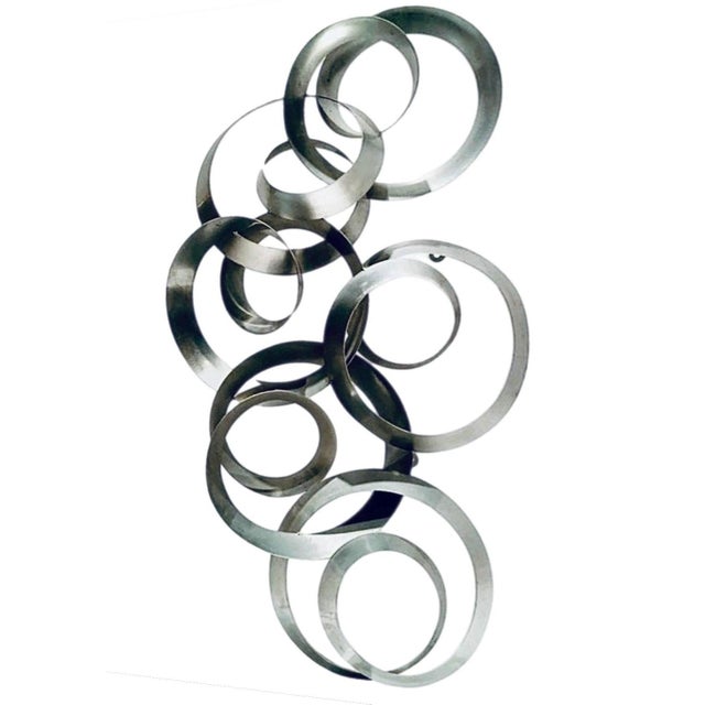 Curtis Jere 1970s Curtis Jere Artisan House Brushed Aluminum "Continuity" 3 Dimensional Circles Abstract Art Wall Sculpture For Sale - Image 4 of 11