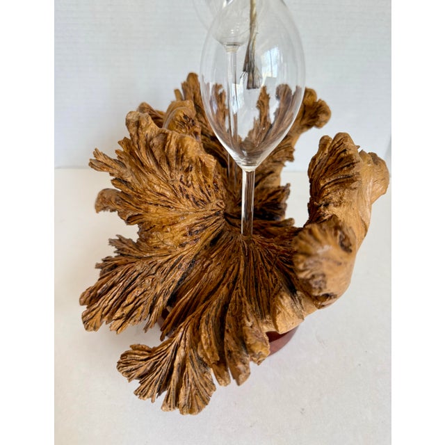 1970s Organic Modern Burl Wood Sculptural Double Oil Lamp Centerpiece For Sale - Image 11 of 11