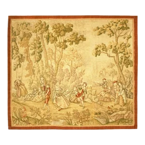 Antique European Needlepoint Tapestry Panels with Courtiers Reveling, circa 1900