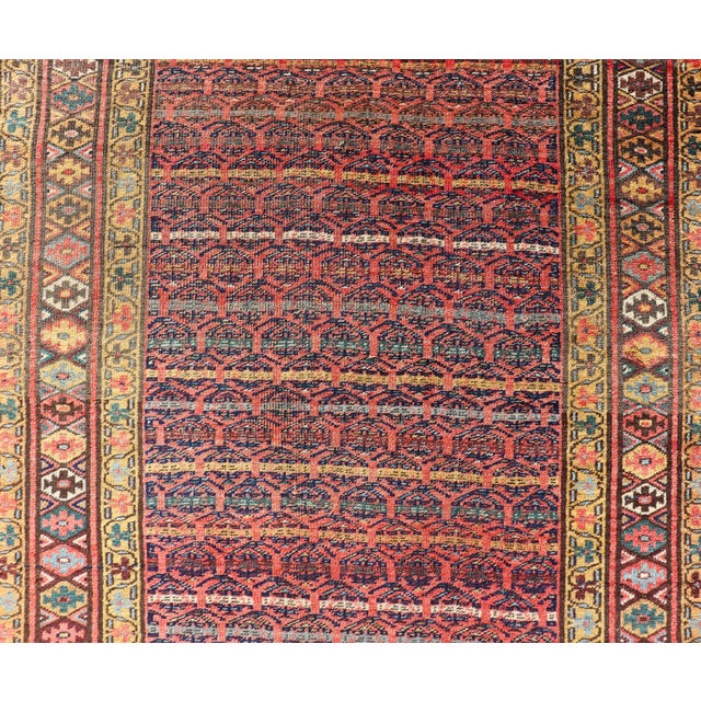 Textile Antique Persian Kurdish Bidjar Gallery Rug With Repeating Paisley Design For Sale - Image 7 of 12
