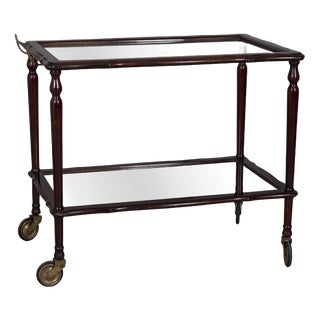 Vintage Italian Wood and Glass Serving Bar Cart, 1960s For Sale