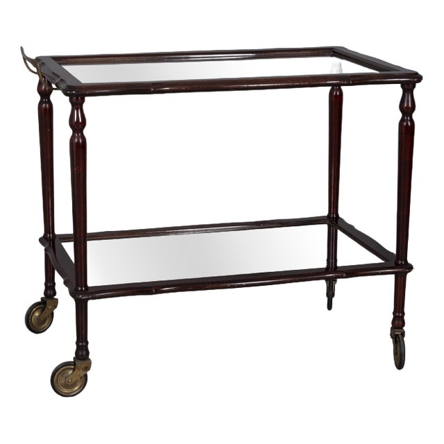 Vintage Italian Wood and Glass Serving Bar Cart, 1960s For Sale