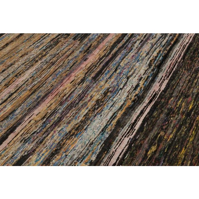 Rug & Kilim Rug & Kilim’s Modern Textural Rug, Dark Polychromatic Striae Over Brown Tones For Sale - Image 4 of 9