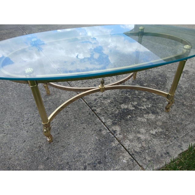 Mid-Century Modern Vintage Ethan Allen Oval Brass Glass Coffee Table For Sale - Image 3 of 11