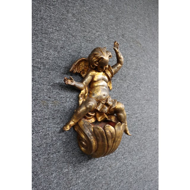 Plastic Italian Giltwood Cherub Wall Pocket For Sale - Image 7 of 12