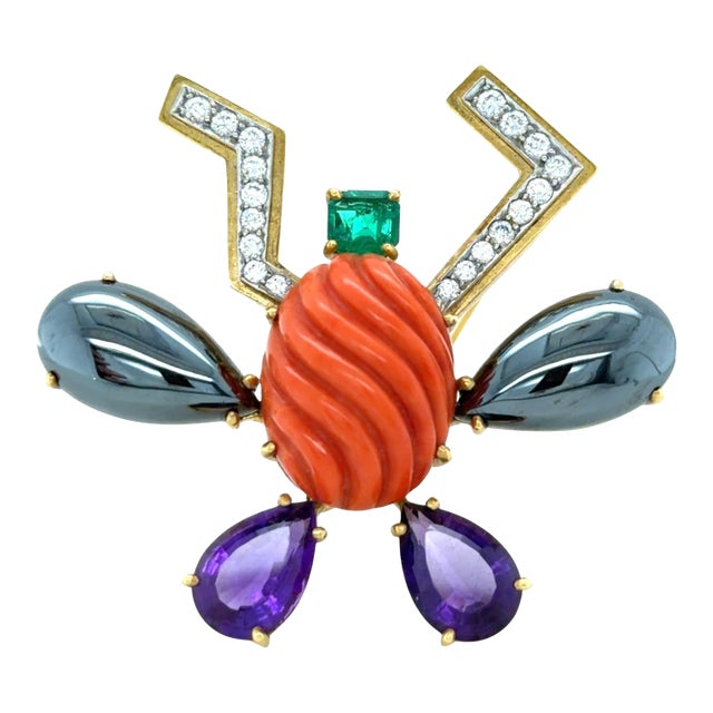Late 20th Century Tiffany & Co. Paloma Picasso Gemstone and Diamond Insect Brooch For Sale