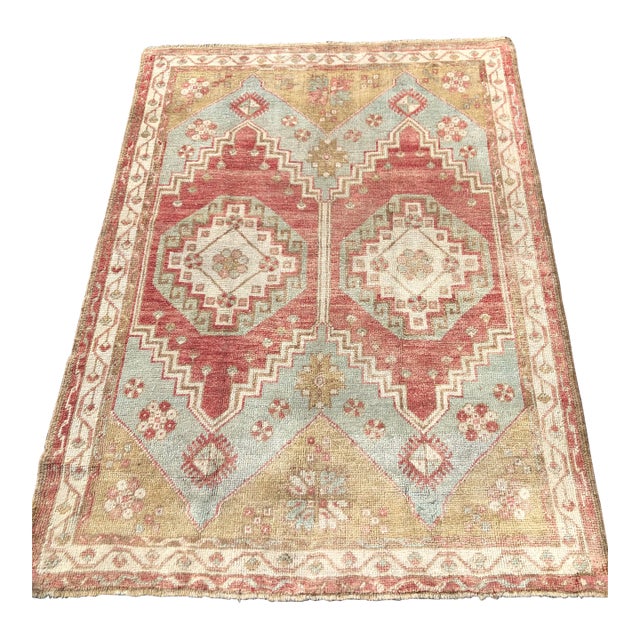 Turkish Vintage Rug | Double Medallion | 4x5 For Sale
