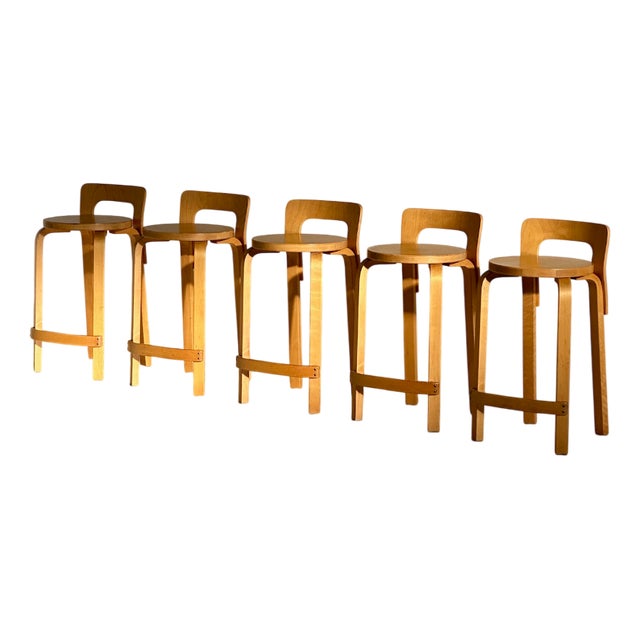 Vintage K65 Stools by Alvar Aalto for Artek, 1980s, Set of 5 For Sale