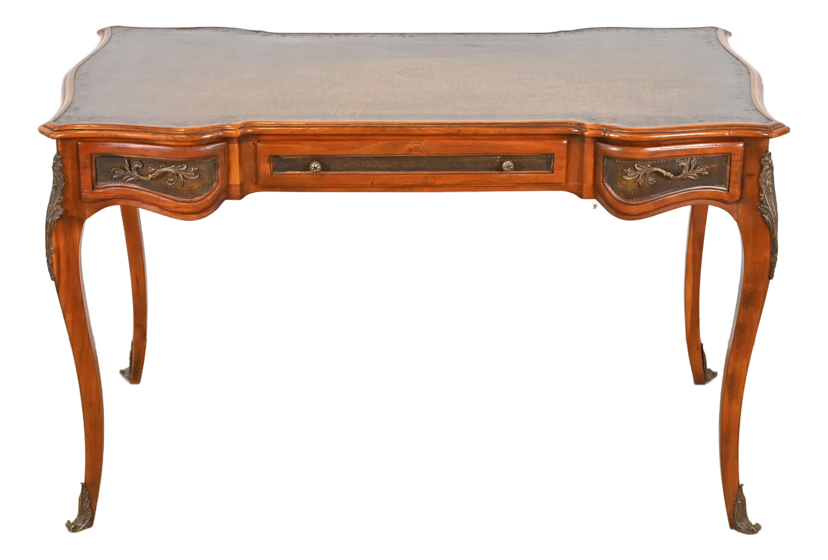 Theodore Alexander French Louis XV Walnut Bureau Plat Leather Top