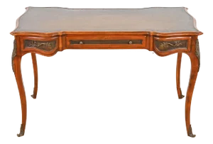 Theodore Alexander French Louis XV Walnut Bureau Plat Leather Top Desk With Mounted Bronze Ormolu