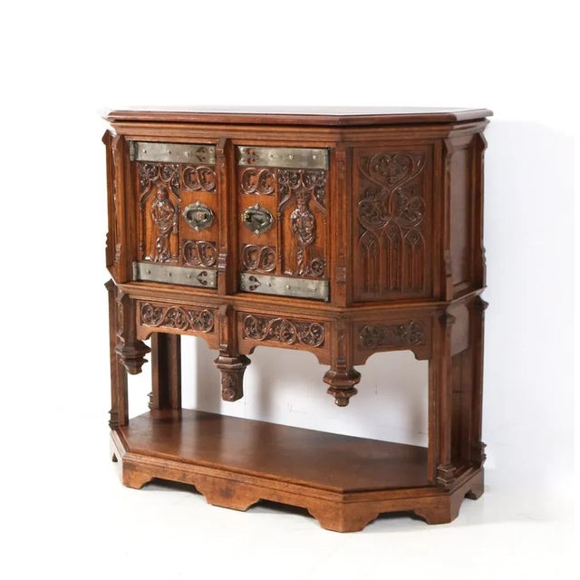 Gothic Revival Oak Credenza, 1930s For Sale - Image 3 of 11