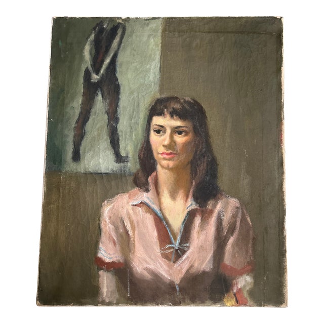 1940’s Ashcan School American Social Realism Female Portrait Painting on Canvas For Sale