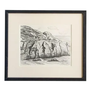 Antique Etching Limited Edition Original Signed American Artist Adele Watson 1873 - 1947 Titled "Sea Carmel Rocks"
