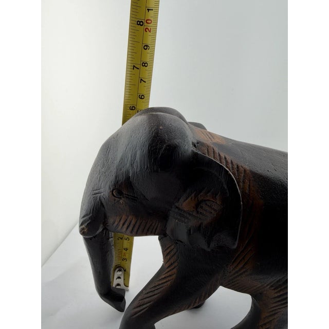 Vintage MCM Wooden Hand Carved Elephant Statue Figurine For Sale - Image 9 of 9