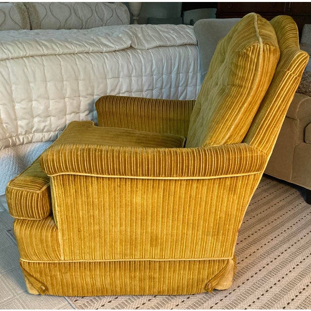 Hollywood Regency Clayton Marcus Vintage Club Chair in Golden Striped Velvet For Sale - Image 3 of 15