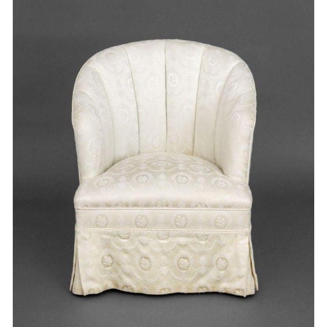 White Silk Brocade Upholstered Tub Chair, with channel-back. 29.25" H x 25" W x 25" D; seat: 15" H. Provenance: From a...