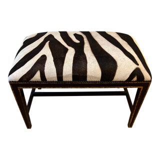 Oly Studio Hair on Hide Zebra Bench With Gilded Ebony Finish and Nail Head Detail For Sale
