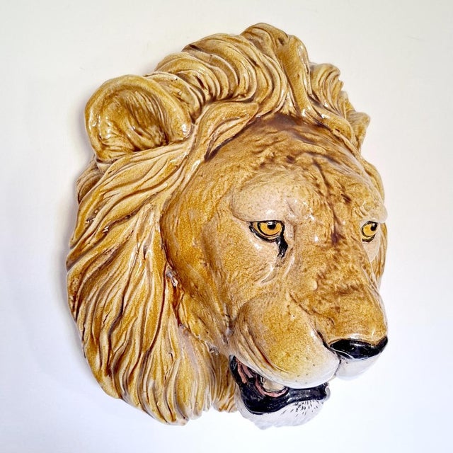 Black Large Lion's Head Wall Relief in Majolica Ceramic, Italy, 1960s For Sale - Image 8 of 17